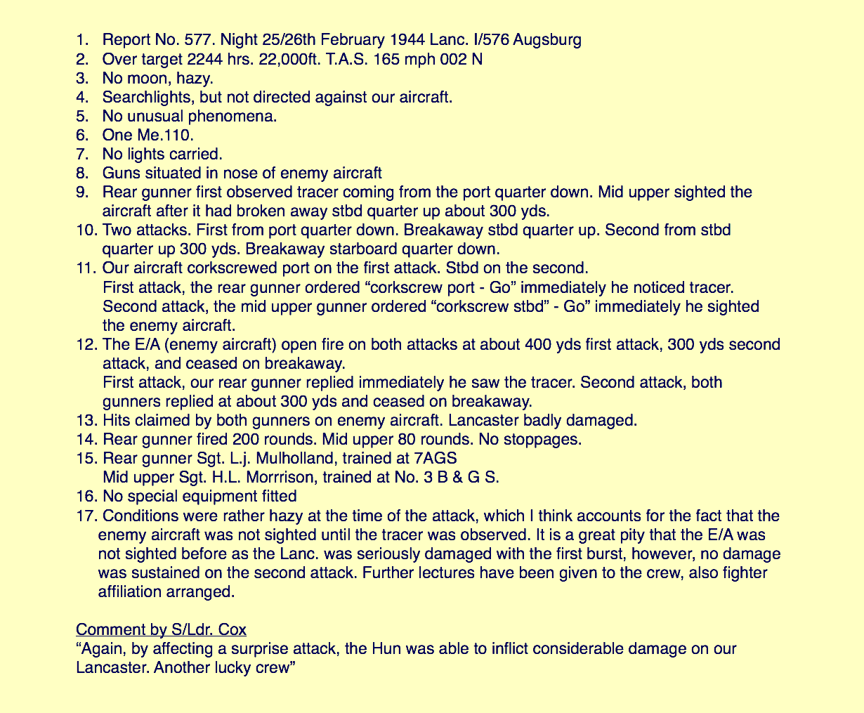 Combat Report 25/26 Feb 1944