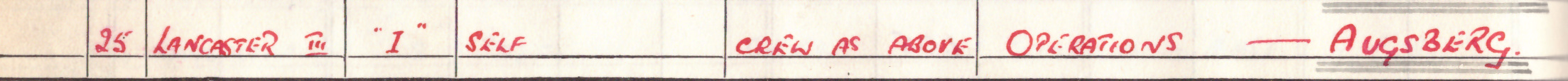 logbook entry 25th Feb 1944 - Operations. Augsburg
