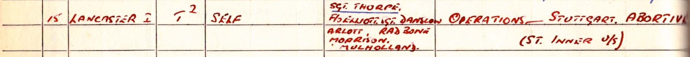 Hugh's Logbook entry 15th March 1944