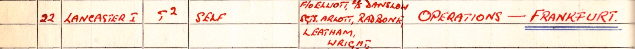 Hugh's Logbook entry 22nd March 1944