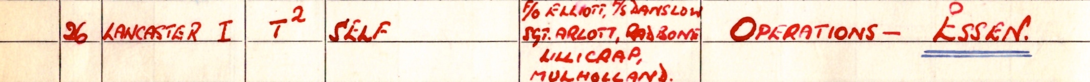 Hugh's Logbook entry 26th March 1944