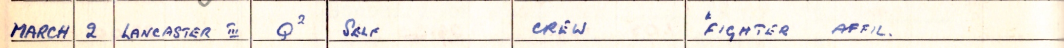 Hugh's Logbook entry 2nd March 1944